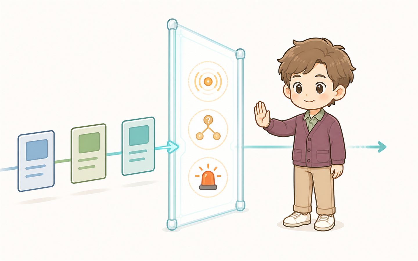 若手が考えられる通常経路では問いを渡し、安全上の停止線ではリーダーが介入する場面